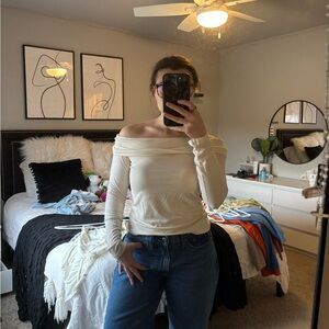 NA-KD Off-Shoulder Cream Long Sleeve Top!